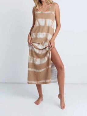 Lisa Todd | Neon Trim Beach Bound Maxi Dress Terra Tan Swim Coverup  Size Medium
